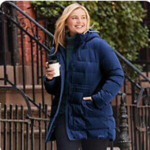 Land’s End Women's Plus Size Stretch Quilted Down Coat 1X – DEEP SEA NAVY